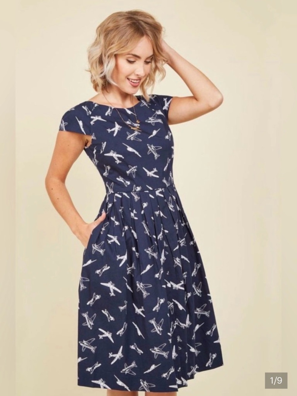 Emily and Fin Come Fly with me Navy Airplane Cotton Dress - Navy - Small